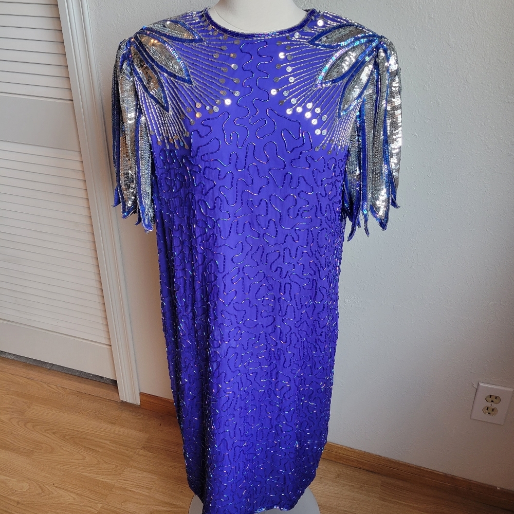 Lawrence Kazar Beaded Sequin Cocktail Dress
